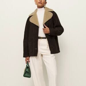 Reformation Veda Luca Suede Mole Brown Shearling Lined Coat XS NEW Sherpa Jacket